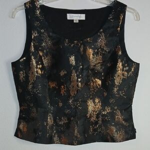 Tahari Black and Brown Fitted Graphic Tank Top